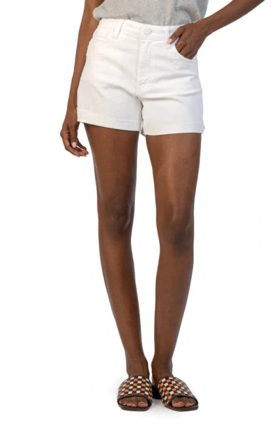 Kut From The Kloth Jane Cuff Raw Hem High Waist Denim Shorts In Optic White