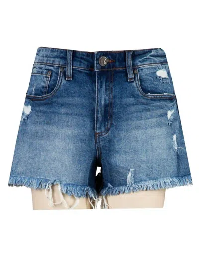 Kut From The Kloth Jane High Rise Fray Hem Shorts In Medium Wash In Blue