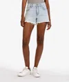 Kut From The Kloth Jane High Rise Long Short Frayed Hem In Full Wash In Blue