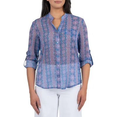 Kut From The Kloth Jasmine Chiffon Button-up Shirt In Albi Stripe Cornflower Lilac