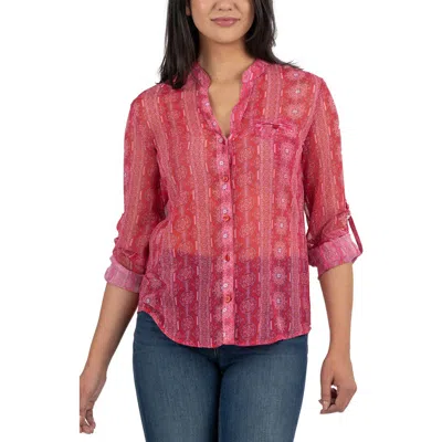 Kut From The Kloth Jasmine Chiffon Button-up Shirt In Albi Stripe Fuchsia White