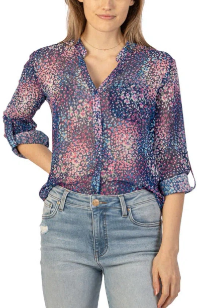 Kut From The Kloth Jasmine Chiffon Button-up Shirt In Barcelona-navy/ Pink