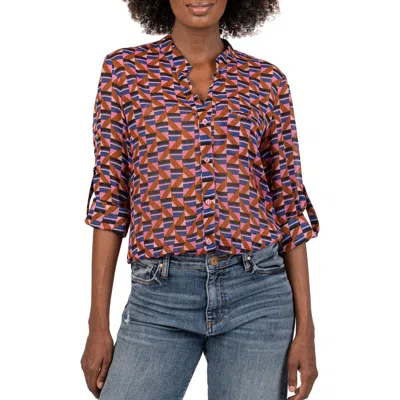 Kut From The Kloth Jasmine Chiffon Button-up Shirt In Cabra-navy/pink