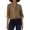 Kut From The Kloth Jasmine Chiffon Button-up Shirt In Colmar Stripe-dk Olive