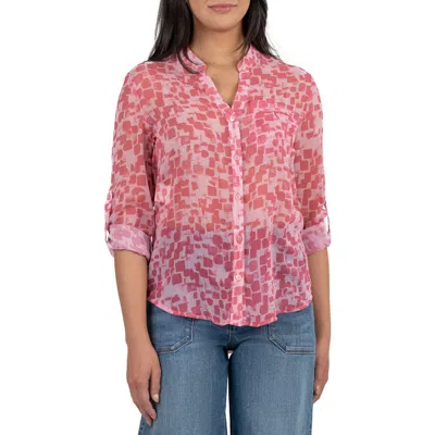 Kut From The Kloth Jasmine Chiffon Button-up Shirt In Linares Rose Pink