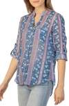 Kut From The Kloth Jasmine Chiffon Button-up Shirt In Martigues-blue/ Magenta