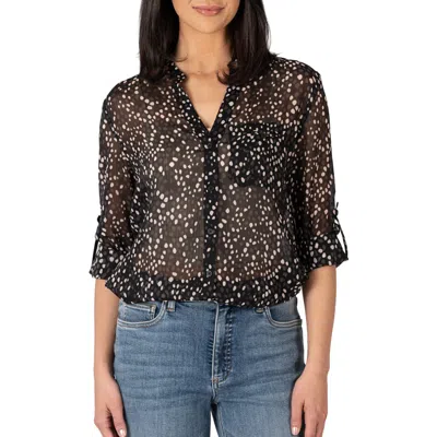 Kut From The Kloth Jasmine Chiffon Button-up Shirt In Poissy-black/ Ch