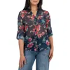 Kut From The Kloth Jasmine Chiffon Button-up Shirt In Potenza Navy Aqua