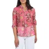 Kut From The Kloth Jasmine Chiffon Button-up Shirt In Quartu Bouquet Pink Olive
