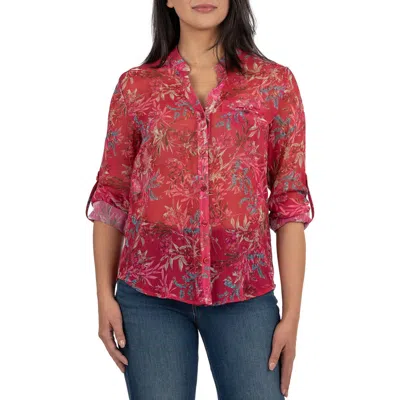 Kut From The Kloth Jasmine Chiffon Button-up Shirt In Ribeira Magenta Tan