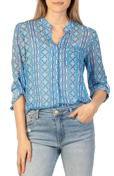 Kut From The Kloth Jasmine Chiffon Button-up Shirt In Seville-blue Cosmos