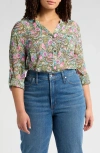 Kut From The Kloth Jasmine Roll Sleeve Top In Clermont Olive Lilac