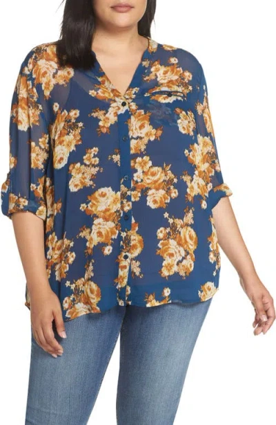Kut From The Kloth Jasmine Roll Sleeve Top In Blue