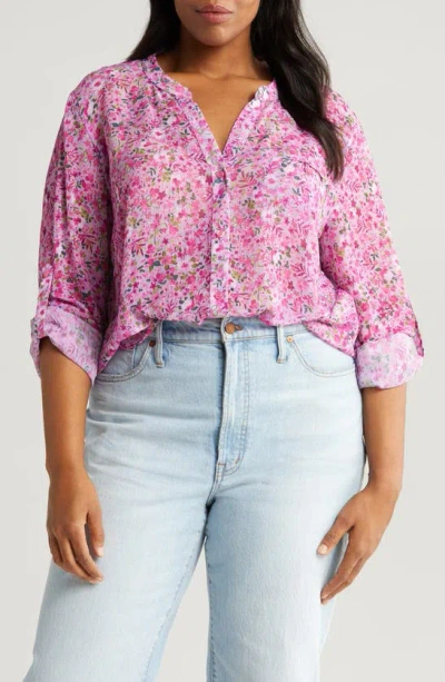 Kut From The Kloth Jasmine Roll Sleeve Top In Potenza-lavender Wish/pink