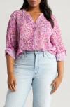 Kut From The Kloth Jasmine Roll Sleeve Top In Potenza-lavender Wish/pink