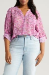 Kut From The Kloth Jasmine Roll Sleeve Top In Potenza-lavender Wish/pink