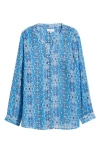 Kut From The Kloth Jasmine Roll Sleeve Top In Vigo Cornflower Navy