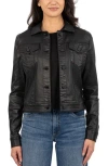 Kut From The Kloth Julia Coated Crop Denim Trucker Jacket In Black