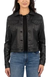 Kut From The Kloth Julia Coated Crop Denim Trucker Jacket In Black