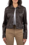 Kut From The Kloth Julia Coated Crop Denim Trucker Jacket In Chocolate In Chocolate