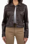 Kut From The Kloth Julia Coated Crop Denim Trucker Jacket In Chocolate In Brown