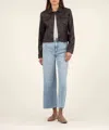 Kut From The Kloth Julia Coated Crop Denim Trucker Jacket In Chocolate In Gold