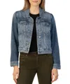 Kut From The Kloth Jacqueline Pleat Sleeve Crop Denim Jacket In Multi