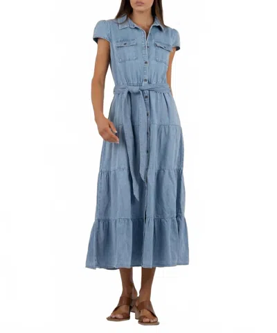 Kut From The Kloth Juno Cap-sleeve Maxi Shirtdress In Light Wash In Blue