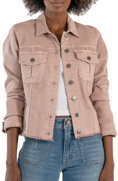 Kut From The Kloth Kara Fray Hem Cotton Blend Trucker Jacket In Blush