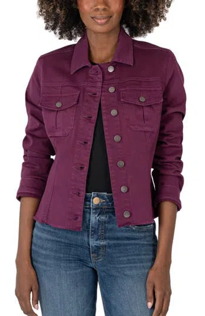 Kut From The Kloth Kara Fray Hem Cotton Blend Trucker Jacket In Mulberry