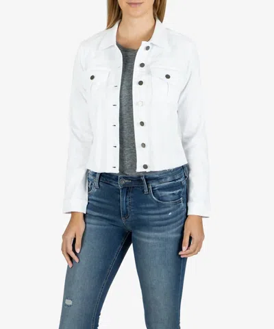 Kut From The Kloth Kara Frayed Hem Cropped Jacket In Optic White