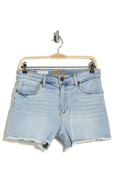 Kut From The Kloth Kat Frayed Hem High Waist Denim Shorts In Blue