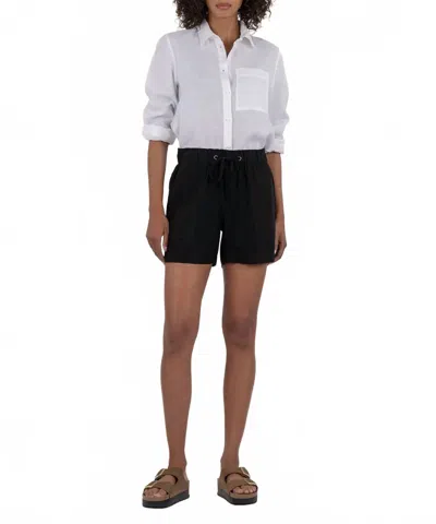 Kut From The Kloth Katana Linen Drawstring Short In Black In Blue