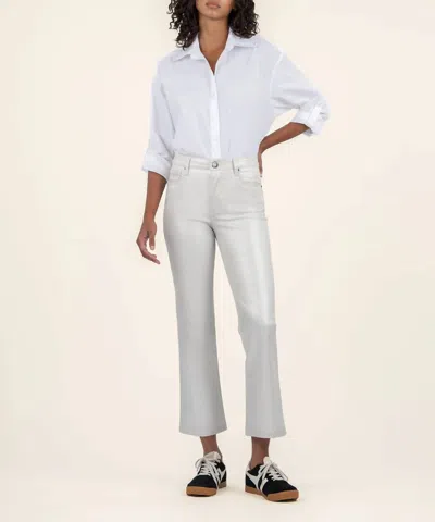 Kut From The Kloth Kelsey Coated Ankle Flare Jeans In Light Silver In Multi