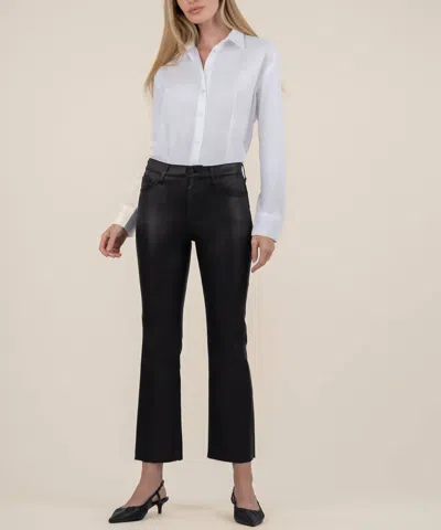 KUT FROM THE KLOTH KELSEY COATED HIGH RISE ANKLE FLARE IN BLACK
