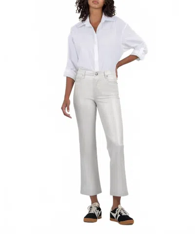Kut From The Kloth Kelsey Coated High Rise Fab Ab Ankle Flare Jeans In Light Silver
