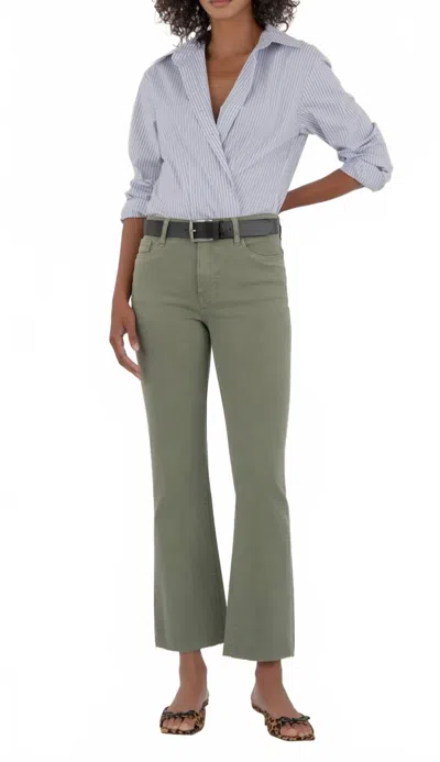 Kut From The Kloth Kelsey Fab Ab Frayed High Waist Ankle Flare Pants In Sage In Multi