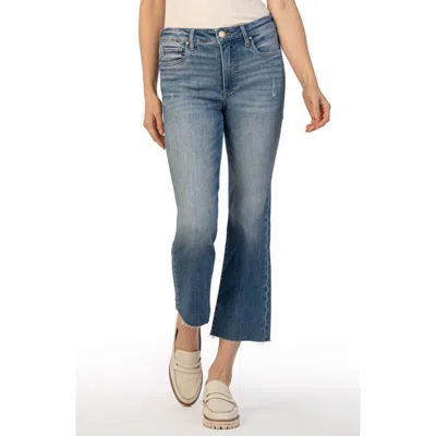 Kut From The Kloth Kelsey Fab Ab High Waist Raw Hem Ankle Flare Jeans In Blue