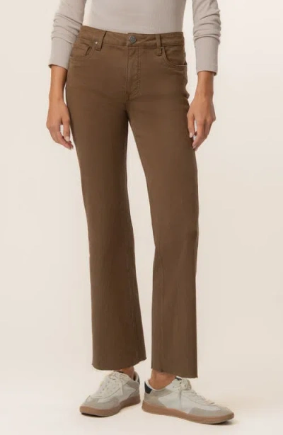 Kut From The Kloth Kelsey Fab Ab Raw Hem High Waist Ankle Flare Jeans In Brown