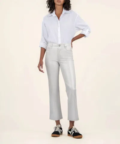 KUT FROM THE KLOTH KELSEY HIGH RISE ANKLE FLARE JEAN IN LIGHT SILVER