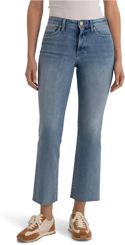 Kut From The Kloth Kelsey High Rise Ankle Flare Jeans With Raw Hem In Achievement In Blue