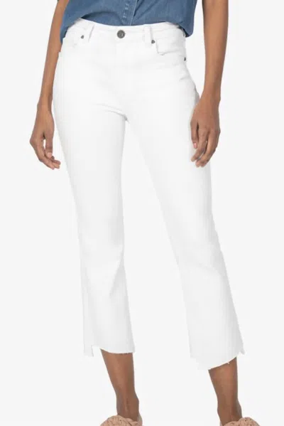Kut From The Kloth Kelsey High Rise Ankle Flare Step Raw Hem Jeans In Optic White