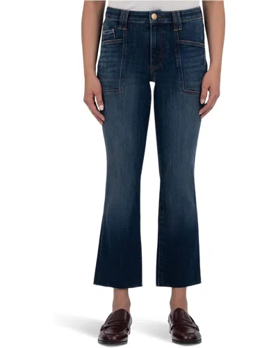 KUT FROM THE KLOTH KELSEY HIGH RISE FLARE INSET RAW HEM JEAN IN PRECOCIOUS