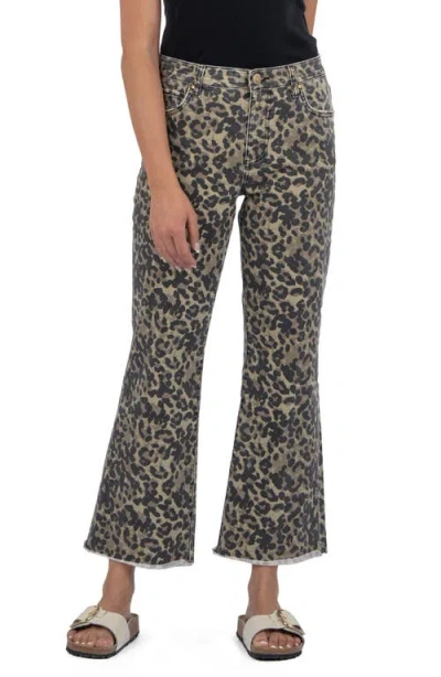 Kut From The Kloth Kelsey Leopard Print Frayed Mid Rise Ankle Flare Jeans