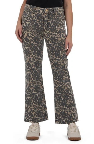 Kut From The Kloth Kelsey Leopard Print Raw Hem Mid Rise Ankle Flare Jeans In Gray