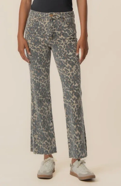 Kut From The Kloth Kelsey Print Raw Hem High Waist Ankle Flare Jeans In Multi