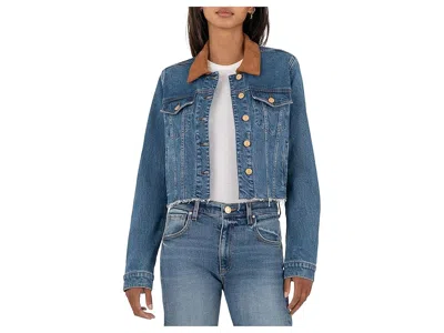 Kut From The Kloth Kerry Cropped Jacket-raw Hem Contrastcollar In Blue