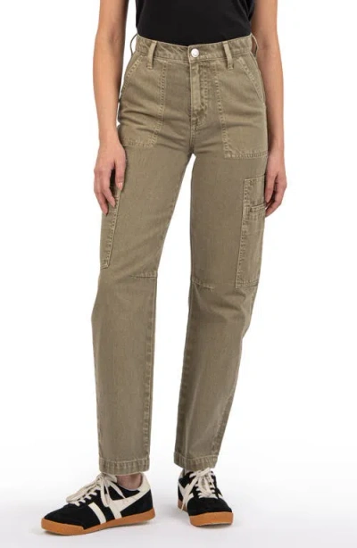 Kut From The Kloth Kiera High Waist Slim Barrel Leg Cargo Jeans In Olive
