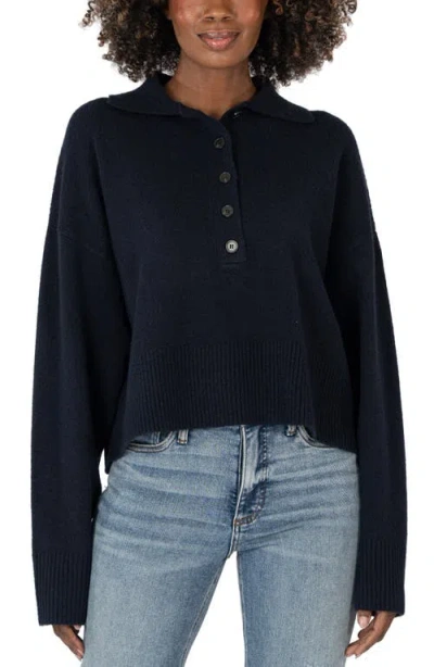 Kut From The Kloth Lilia Boxy Half Button Sweater In Navy