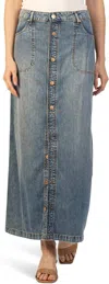 Kut From The Kloth Liora Button Front Long Denim Skirt In Med Wash In Blue